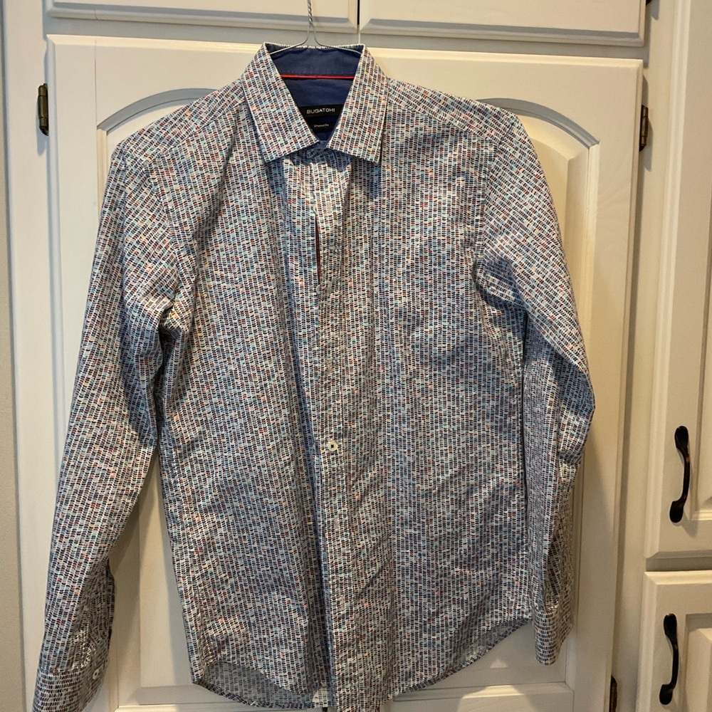 Bugatchi Blue and Multicolor Patterned Shirt - image 1